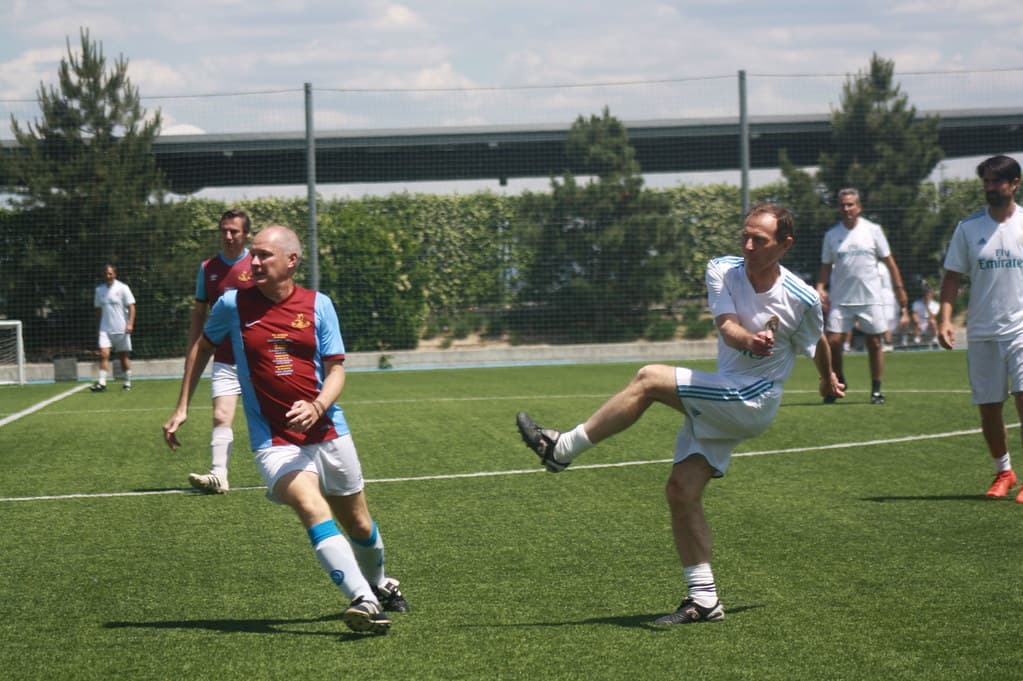 Football match action on a Spanish soccer tour organized by Odisea Tours